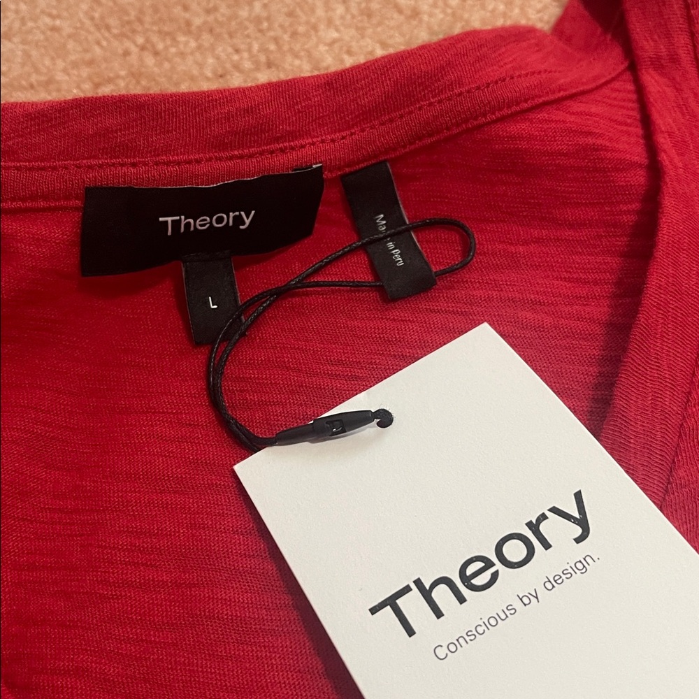 Theory Red Short Sleeve V-Neck Top - Picture 7 of 9